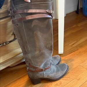 Brown Suede Knee-High Boots with Straps
